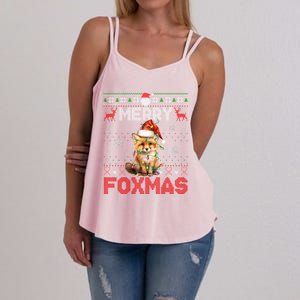 Merry Foxmas Santa Fox Lights Fox Lovers Ugly Xmas Cute Gift Women's Strappy Tank