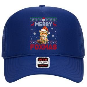 Merry Foxmas Santa Fox Lights Fox Lovers Ugly Xmas Cute Gift High Crown Mesh Back Trucker Hat