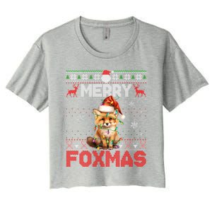 Merry Foxmas Santa Fox Lights Fox Lovers Ugly Xmas Cute Gift Women's Crop Top Tee