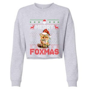 Merry Foxmas Santa Fox Lights Fox Lovers Ugly Xmas Cute Gift Cropped Pullover Crew