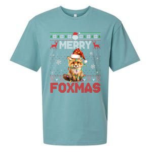 Merry Foxmas Santa Fox Lights Fox Lovers Ugly Xmas Cute Gift Sueded Cloud Jersey T-Shirt