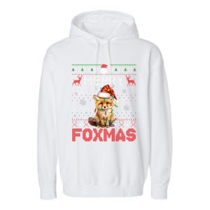 Merry Foxmas Santa Fox Lights Fox Lovers Ugly Xmas Cute Gift Garment-Dyed Fleece Hoodie