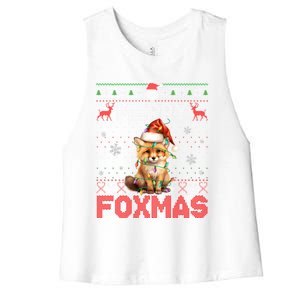 Merry Foxmas Santa Fox Lights Fox Lovers Ugly Xmas Cute Gift Women's Racerback Cropped Tank