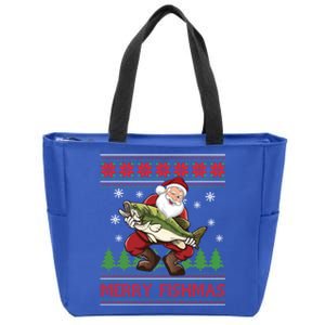 Merry Fishmas Santa Fishing Ugly Christmas Style Gift Zip Tote Bag