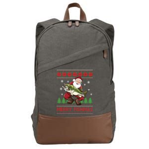 Merry Fishmas Santa Fishing Ugly Christmas Style Gift Cotton Canvas Backpack