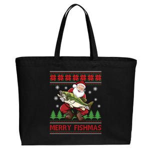 Merry Fishmas Santa Fishing Ugly Christmas Style Gift Cotton Canvas Jumbo Tote