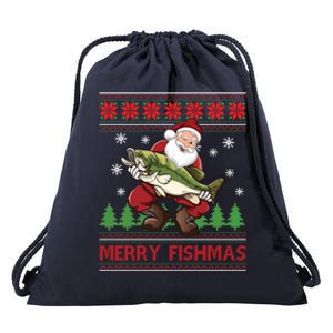 Merry Fishmas Santa Fishing Ugly Christmas Style Gift Drawstring Bag