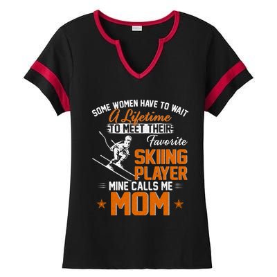 My Favorite Skiing Player Calls Me Mom Gift For Mother Mama Gift Ladies Halftime Notch Neck Tee