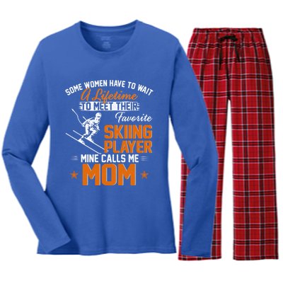 My Favorite Skiing Player Calls Me Mom Gift For Mother Mama Gift Women's Long Sleeve Flannel Pajama Set 