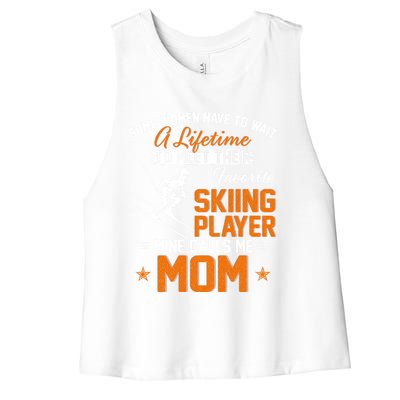 My Favorite Skiing Player Calls Me Mom Gift For Mother Mama Gift Women's Racerback Cropped Tank