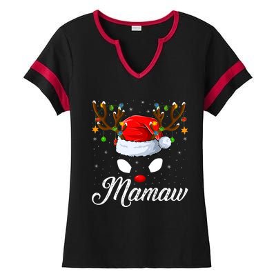 Matching Family Santa Hat Mamaw Reindeer Christmas Gift Ladies Halftime Notch Neck Tee