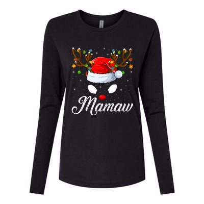 Matching Family Santa Hat Mamaw Reindeer Christmas Gift Womens Cotton Relaxed Long Sleeve T-Shirt