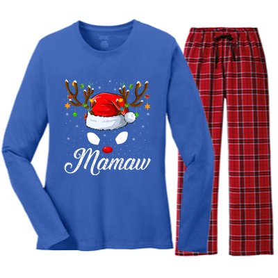 Matching Family Santa Hat Mamaw Reindeer Christmas Gift Women's Long Sleeve Flannel Pajama Set 