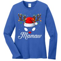 Matching Family Santa Hat Mamaw Reindeer Christmas Gift Ladies Long Sleeve Shirt