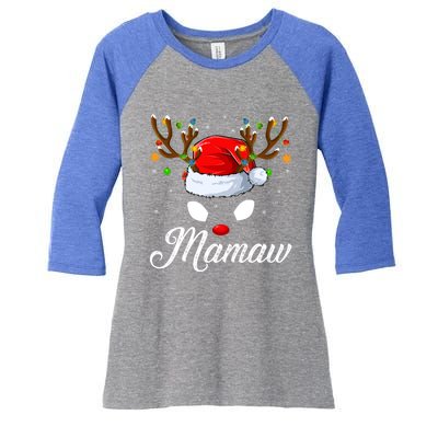 Matching Family Santa Hat Mamaw Reindeer Christmas Gift Women's Tri-Blend 3/4-Sleeve Raglan Shirt