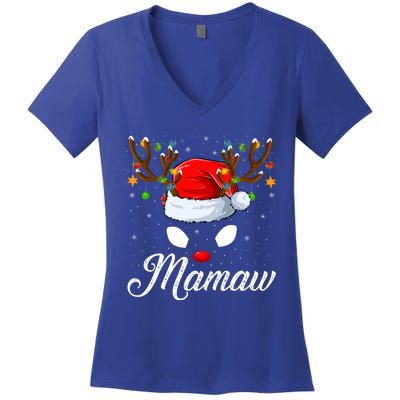 Matching Family Santa Hat Mamaw Reindeer Christmas Gift Women's V-Neck T-Shirt