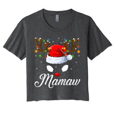 Matching Family Santa Hat Mamaw Reindeer Christmas Gift Women's Crop Top Tee