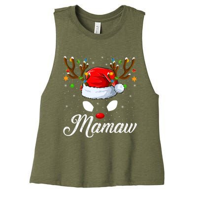 Matching Family Santa Hat Mamaw Reindeer Christmas Gift Women's Racerback Cropped Tank