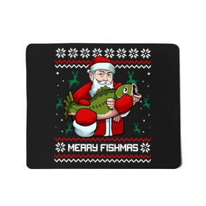 Merry Fishmas Santa Fishing Lover Christmas Holiday Ugly Sweater Mousepad