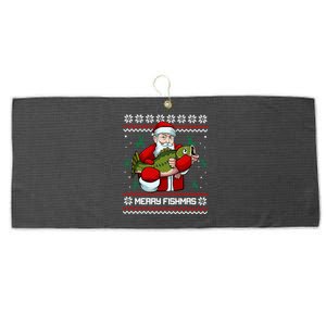 Merry Fishmas Santa Fishing Lover Christmas Holiday Ugly Sweater Large Microfiber Waffle Golf Towel