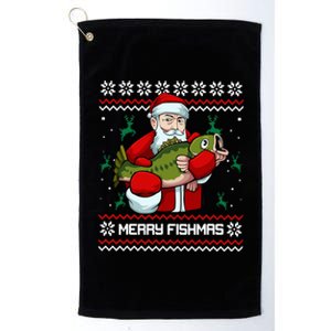 Merry Fishmas Santa Fishing Lover Christmas Holiday Ugly Sweater Platinum Collection Golf Towel