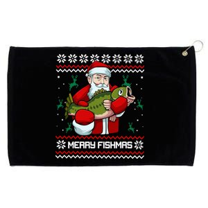 Merry Fishmas Santa Fishing Lover Christmas Holiday Ugly Sweater Grommeted Golf Towel