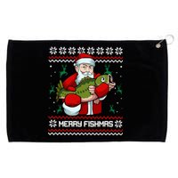 Merry Fishmas Santa Fishing Lover Christmas Holiday Ugly Sweater Grommeted Golf Towel