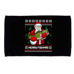 Merry Fishmas Santa Fishing Lover Christmas Holiday Ugly Sweater Microfiber Hand Towel