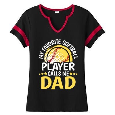 My Favorite Softball Player Calls Me Dad Funny Softball Dad Gift Ladies Halftime Notch Neck Tee