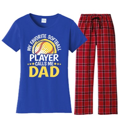 My Favorite Softball Player Calls Me Dad Funny Softball Dad Gift Women's Flannel Pajama Set