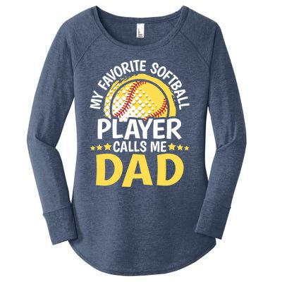 My Favorite Softball Player Calls Me Dad Funny Softball Dad Gift Women's Perfect Tri Tunic Long Sleeve Shirt