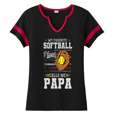 My Favorite Softball Player Calls Me Papa Father’S Day Dad Ladies Halftime Notch Neck Tee