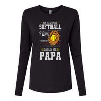 My Favorite Softball Player Calls Me Papa Father’S Day Dad Womens Cotton Relaxed Long Sleeve T-Shirt