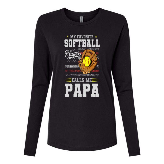 My Favorite Softball Player Calls Me Papa Father’S Day Dad Womens Cotton Relaxed Long Sleeve T-Shirt