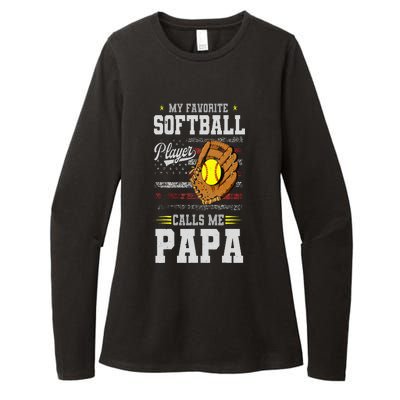 My Favorite Softball Player Calls Me Papa Father’S Day Dad Womens CVC Long Sleeve Shirt