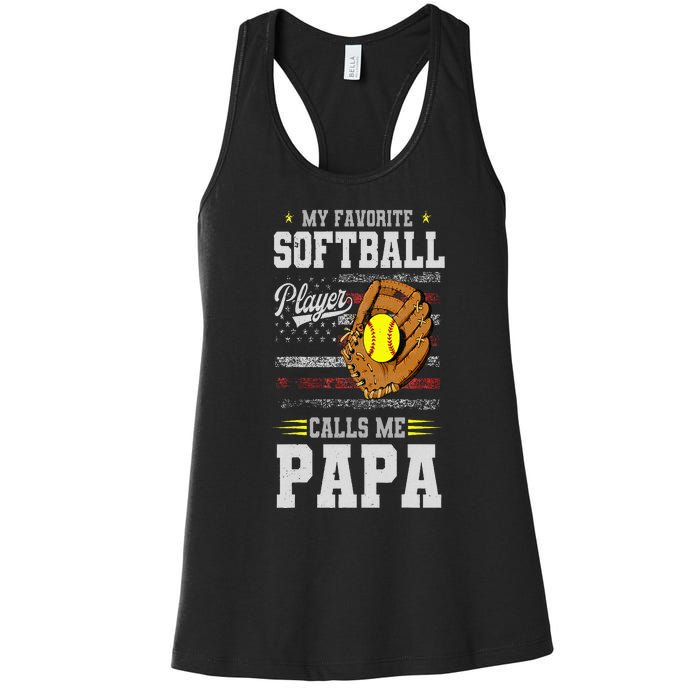 My Favorite Softball Player Calls Me Papa Father’S Day Dad Women's Racerback Tank