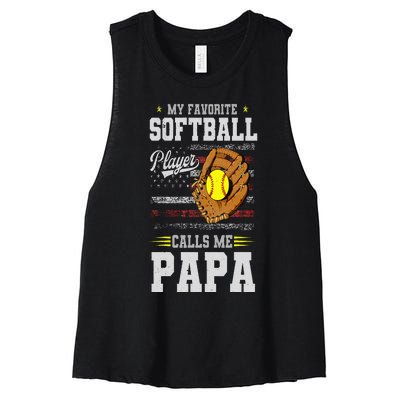 My Favorite Softball Player Calls Me Papa Father’S Day Dad Women's Racerback Cropped Tank