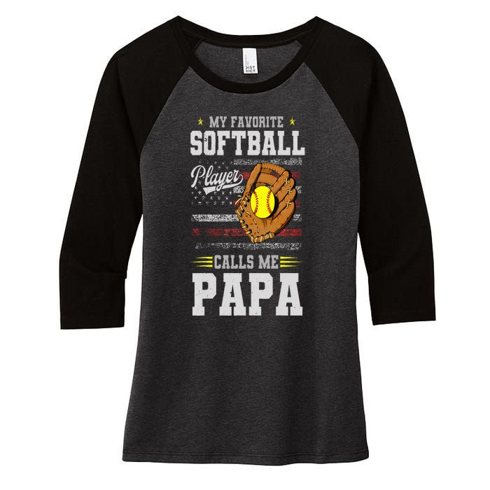 My Favorite Softball Player Calls Me Papa Father’S Day Dad Women's Tri-Blend 3/4-Sleeve Raglan Shirt