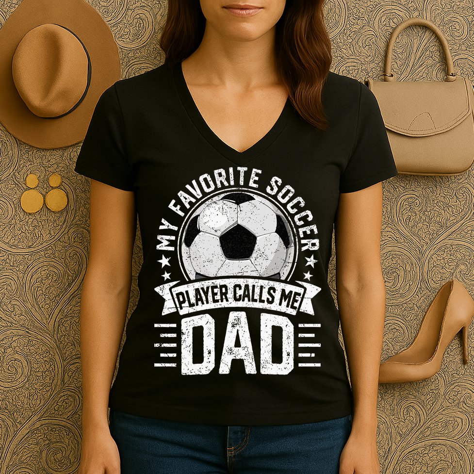 My Favorite Soccer Player Calls Me Dad FatherS Day Daddy Women's V-Neck T-Shirt