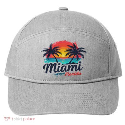 Miami Florida Sunset – Palm Tree Beach Coastal Vibes 7-Panel Snapback Hat