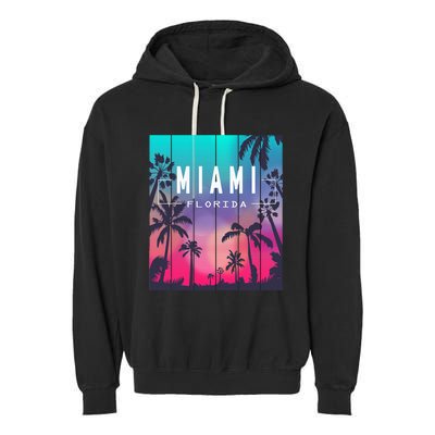 Miami Florida Sunset I Love Miami Beach Souvenir Garment-Dyed Fleece Hoodie