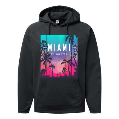 Miami Florida Sunset I Love Miami Beach Souvenir Performance Fleece Hoodie