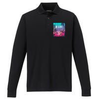 Miami Florida Sunset I Love Miami Beach Souvenir Performance Long Sleeve Polo