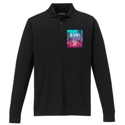 Miami Florida Sunset I Love Miami Beach Souvenir Performance Long Sleeve Polo