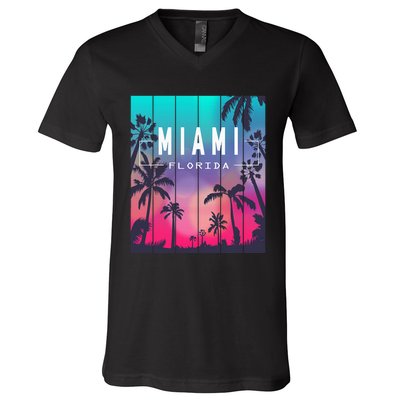 Miami Florida Sunset I Love Miami Beach Souvenir V-Neck T-Shirt