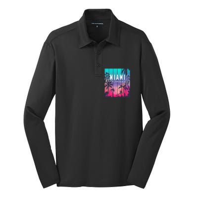 Miami Florida Sunset I Love Miami Beach Souvenir Silk Touch Performance Long Sleeve Polo