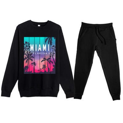 Miami Florida Sunset I Love Miami Beach Souvenir Premium Crewneck Sweatsuit Set