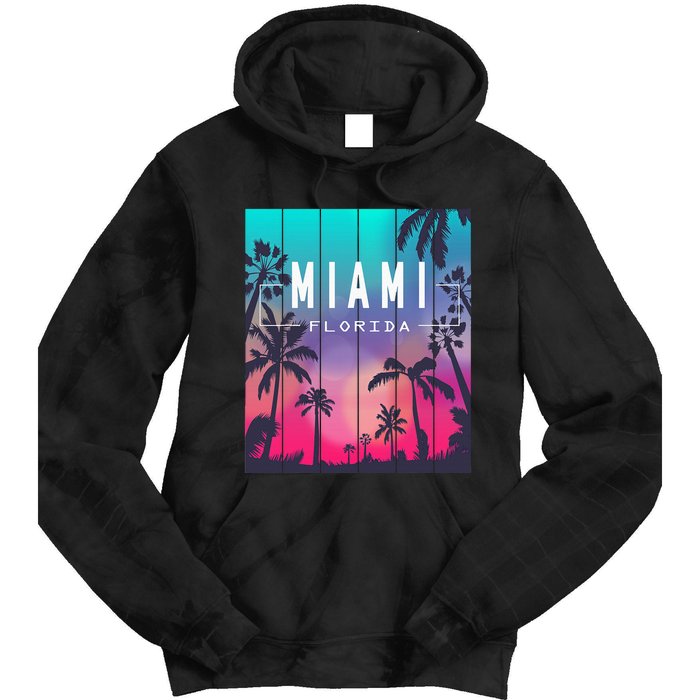 Miami Florida Sunset I Love Miami Beach Souvenir Tie Dye Hoodie