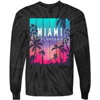 Miami Florida Sunset I Love Miami Beach Souvenir Tie-Dye Long Sleeve Shirt