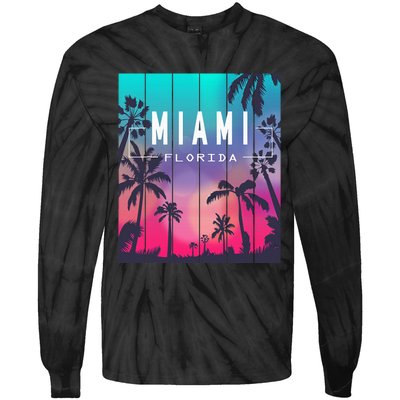 Miami Florida Sunset I Love Miami Beach Souvenir Tie-Dye Long Sleeve Shirt